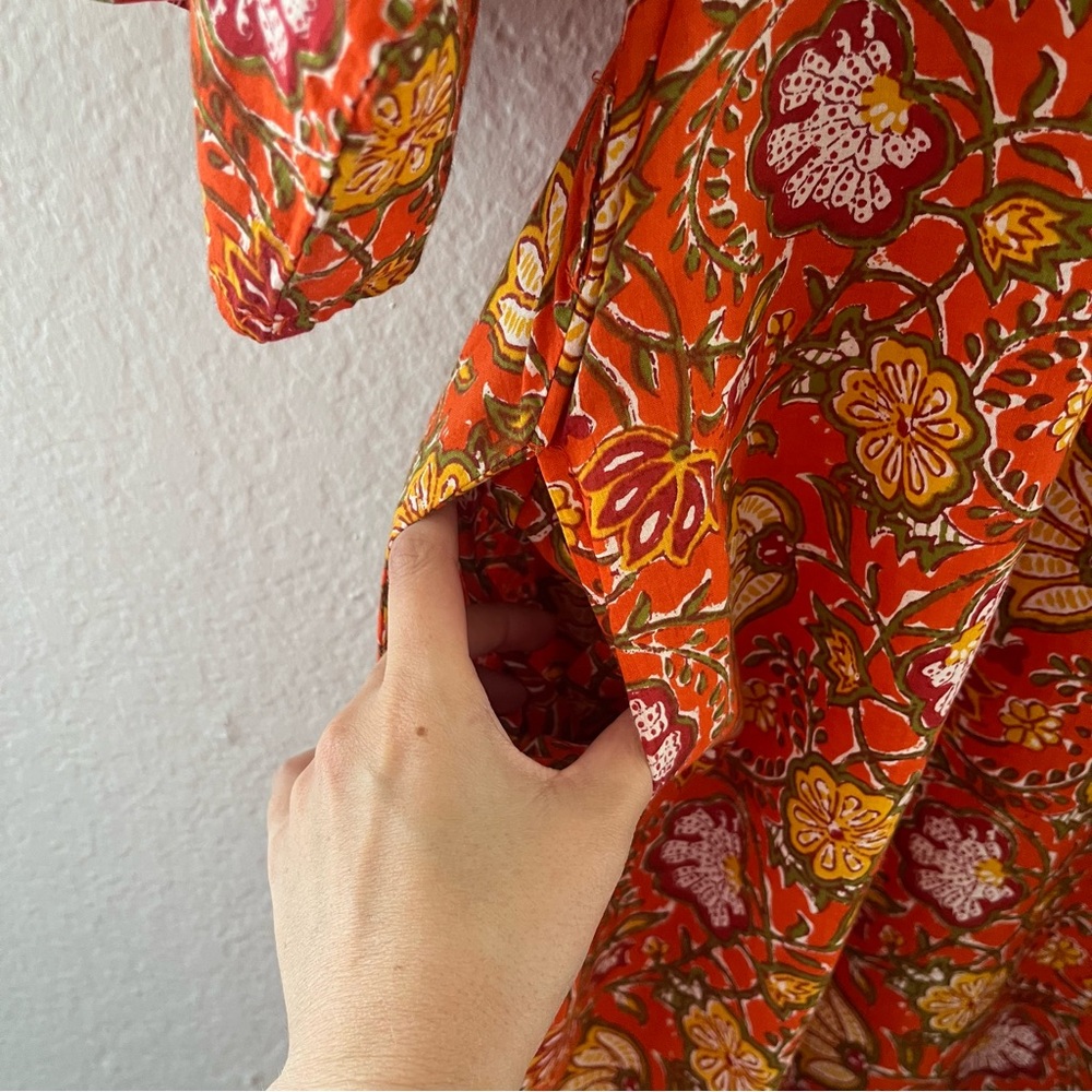 Vibrant Orange Floral Midi Dress - Picture 5 of 14